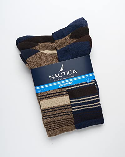 Nautica Mens Crew Socks 5 Pack Moisture Wicking Athletic Work & Dress Socks - color: Brown/Navy