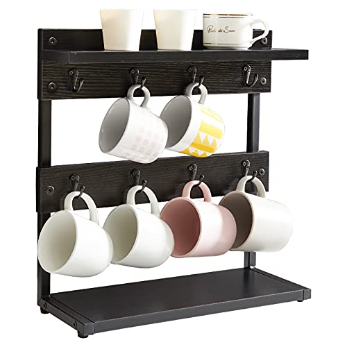 IBUYKE Countertop Mug Tree,Coffee Mug Cup Holder,Black TBJ002B - color: Black, size: with shelf(8 Mugs)