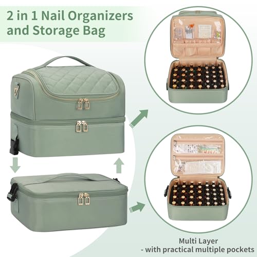 CUBETASTIC Nail Polish Organizer Case, Nail Supplies Storage Box Holds 86 Bottles Nail Polish & Nail Lamp, Travel Nail Tech Carrying Case, Nail Kit Bag For Nail Stuff & Manicure Tools - color: Green, size: 86 Slots