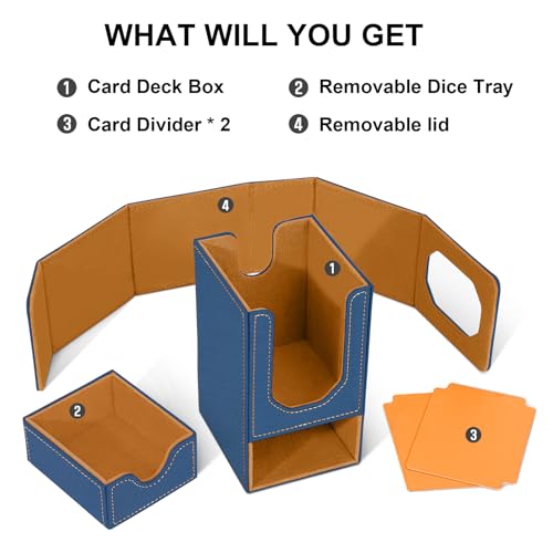 Card Deck Box for MTG Commander, Fits 100+ Double-Sleeved Cards Card Case - color: Gray Blue and Brown