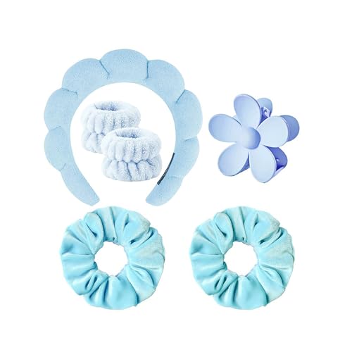 Spa Headband Set Washing and makeup sponge hair hoop suit bath towel cloth for cleaning the face or bath beam. (Blue, Average code) - color: Blue