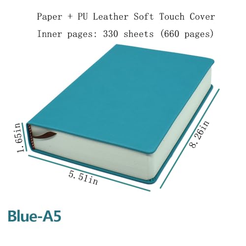 Thick Sketchbook 660 Pages Notebook Soft Faux Leather Cover Journal 80GSM Paper Notepad Drawing Book Memo Writing Sketch Pad Diary Notebook - color: Blue, size: A5