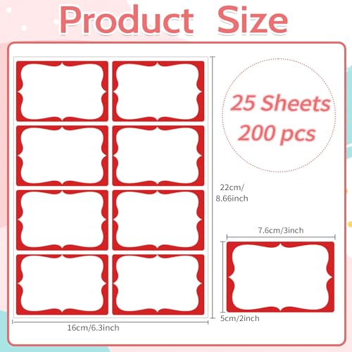 Starboling Name Tag Stickers, 200 Pcs 3"x2" Red Plain Stickers with Colorful Border, For Office, Meetings, School & Home - color: Red