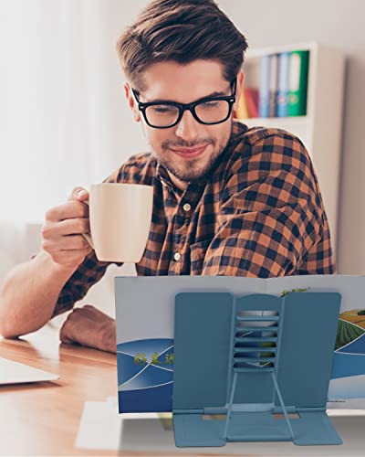 MSDADA Desk Book Stand Holder for Reading, Adjustable Cookbook Stand Metal Reading Stand for Textbooks Recipes Music Books Tablet (Morandi Navy) - color: Morandi Navy