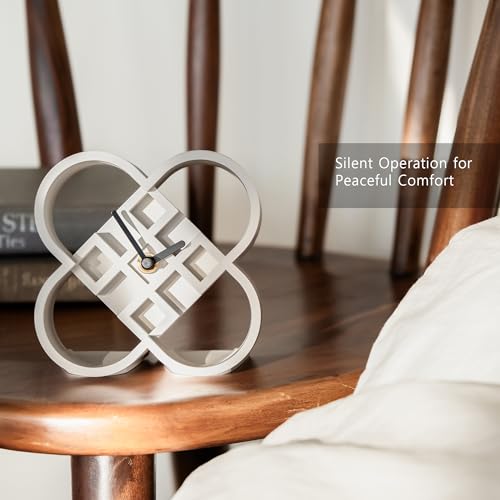 AonT Design Modern Desk Clock (Korean Lotus Motif) (Silent Quartz) Made in Korea – Decorative Minimalist Analog Shelf Clock for Table and Living Room Décor (Grey)