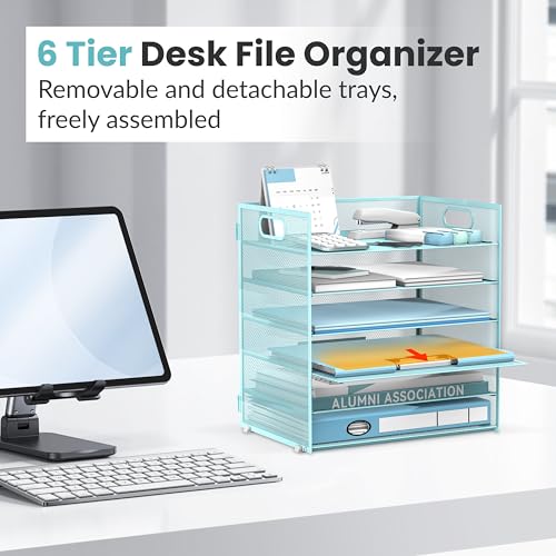 Daltack 6-Tier Paper Organizer for Desk with Handle, Blue - color: Blue