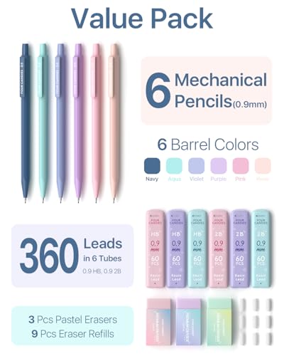 Four Candies Cute Mechanical Pencil Set, 0.9mm Bold Point, 6-Count Pack - style: 6PCS 0.9 mm