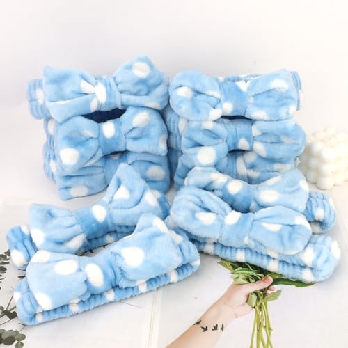 10 Pack Blue Polka Dot Spa Headbands - color: Dot blue