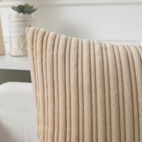 Kevin Textile Striped Corduroy 18”x18” Pillow Covers 2 Pack, Beige - color: Beige, size: 18" x 18" (Pack of 2)