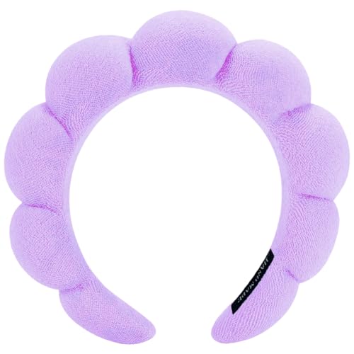 AOENJIE Spa Headbands for Washing Face or Makeup, Sponge Bubble Skincare Headbands, Puffy Terry Cloth Hairband for Women, Skin Care Makeup Headwear Hair Accessories for Girls(Purple) - color: Purple
