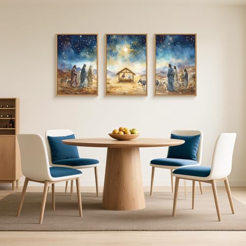 LHIUEM Large Bible Christian Religious Framed Canvas Wall Art Set,Birth of Jesus Nativity Wall Decor,Christmas Mary and Joseph Artwork for Living Room,Bedroom,Dining Room,Office -24"x36"x3 - color: Birth of Jesus Wall Art, size: 36"L x 24"W