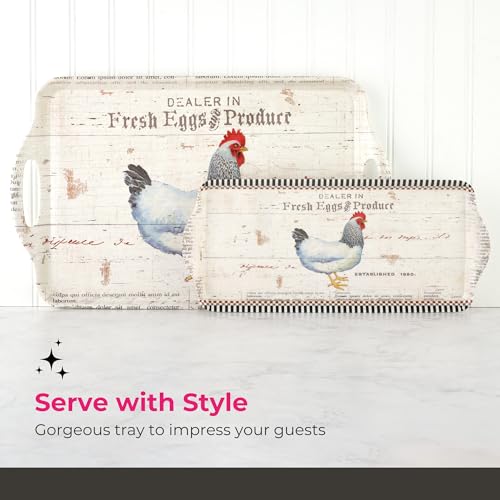 Pimpernel On the Farm Rectangular Melamine Tray – (14.5" x 6.25") Rustic Farmhouse Serving Platter, Durable Decorative Kitchen Piece for Snacks, Appetizers, Beverages, Dining & Parties - size: 15.1" x 6.5" x 1", style: On The Farm