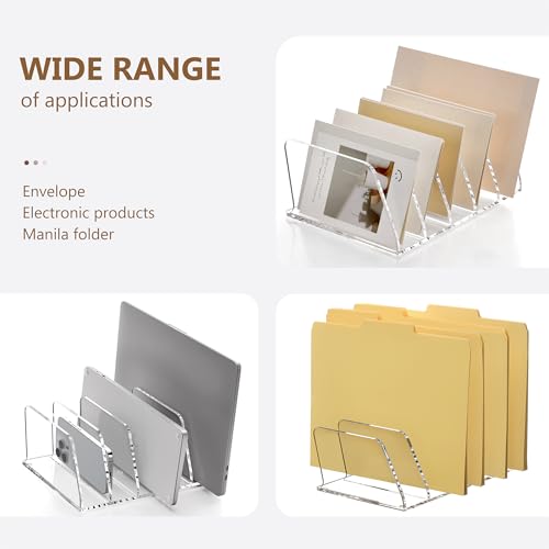 SANRUI Clear Acrylic Mail Sorter Desk Bill Organizer Holder, 5 Compartments - size: 5 Compartments Tilted Enlarge