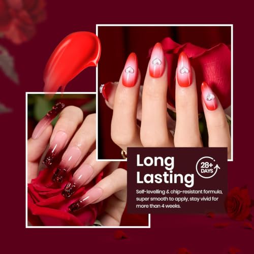 Beetles Red Gel Polish Set, 6 Colors Burgundy Wine Glitter Purple Gel Nail - color: 0-0-Poinsettia
