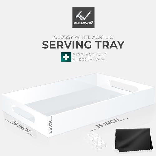 White Tray 15×10" with Cut Handles - Spill Proof Decorative Tray is an Ideal Countertop Organizer for Living Rooms, Ottoman Coffee Tables, Offices, Kitchens & Serving Guests - color: White, size: 15" x 10" x 2"