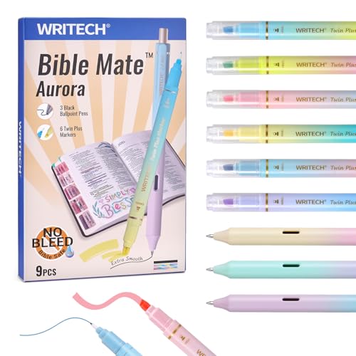 WRITECH Bible Mate Journaling Set: Highlighters & 1.0mm Ballpoint Pens 9ct - color: Multicolor-1.0mm