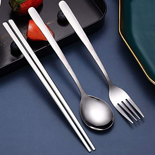 IQCWOOD Stainless Steel Chopsticks Forks and Spoons Flatware Set of 3