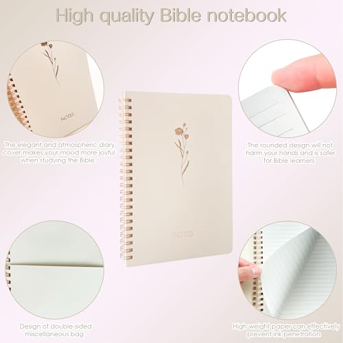 J6&H6 170Pcs Complete Bible Study Supplies Journaling Kit with Tabs, Highlighters and Color Pens, Notebook,Stickers & More Bible Accessories Set for Women, Beginner Christian Gifts(Lvory White) - color: Ivory White