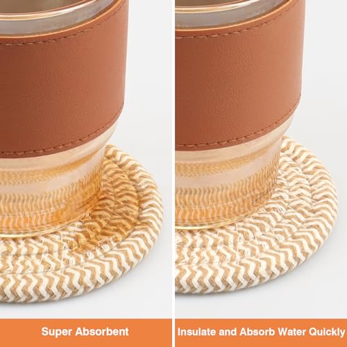 4.8" Drink Cotton Coasters Set of 2 - Boho Woven Drink Pads for Coffee & Tea, Neutral Sandstone Blend Fabric Cup Mats for Desk, Table, Nightstand, Dorm, Giftable Absorbent Coaster Set (Latte) - color: Latte