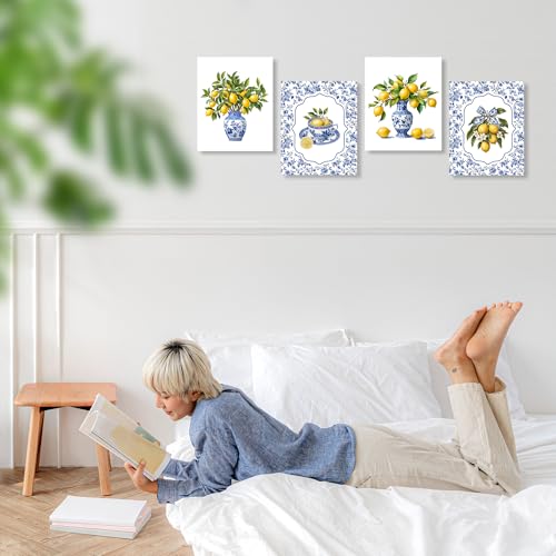 LUKIPOM Chinoiserie Lemon Wall Art Posters Set of 4 Unframed - color: Color 004