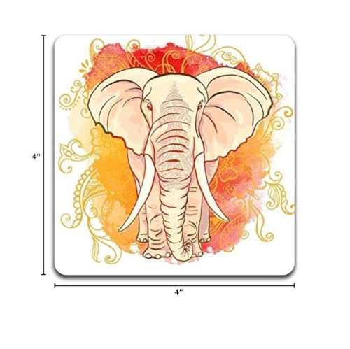 Watercolor Elephant Square Coaster Set - Made of Recycled Rubber - Set of 4 - color: Watercolor Elephant