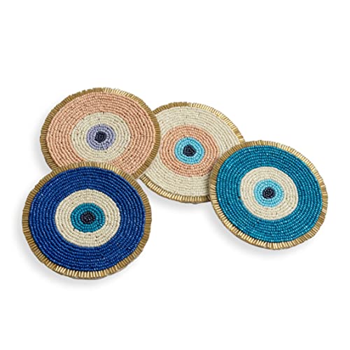 Folkulture Cute Coasters Set of 4 for Drink, Boho Table Decor & Party Décor - color: Evil Eye