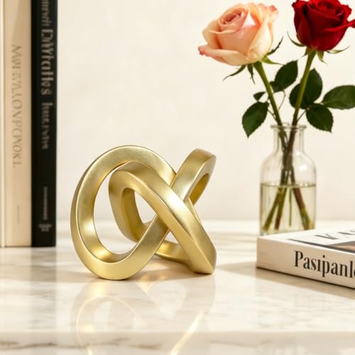 Gold Desk Accessories, Resin Gold Geometric Knot Sculpture for Decor