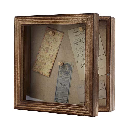 Freezing point Shadow Box Frame 8x8 Shadow Boxes Display Case with Linen Back Memorabilia Awards Medals Bouquet Photos Picture Badge Wedding Memory Box for Keepsakes Carbonized Small Pin Board - color: Carbonized, size: 8×8