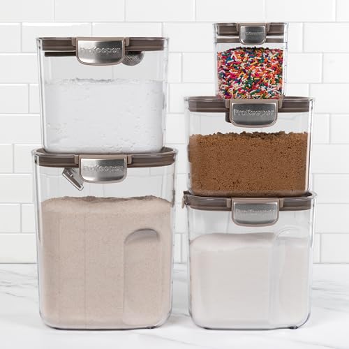 ProKeeper+ Airtight Food Storage Container Set – Clear Plastic Flour and Sugar Canister Set with Magnetic Accessories for Kitchen Organization (Taupe, 9-Piece) - color: Taupe, size: 9-Piece