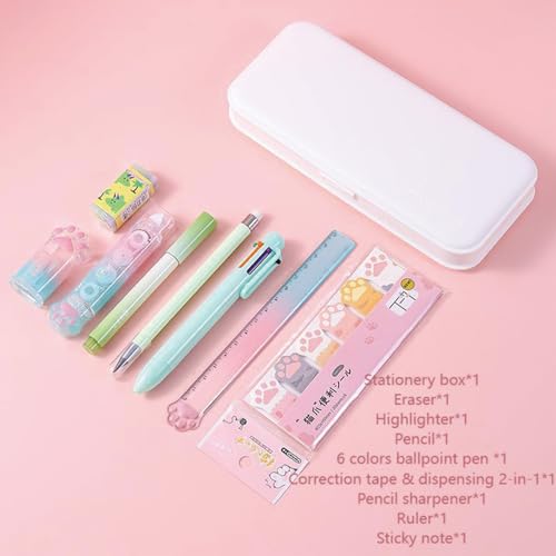 MOZXIRZ 9 Pcs Cute Green Stationery Set for Girls Boys Kids Women Back to School Supplies Office Supplies Kawaii Cat Paw Stationery Gift (Green) - color: Green