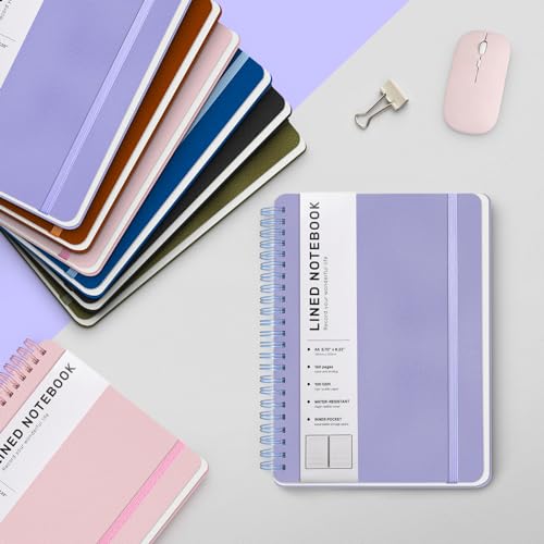 Lined Spiral Notebook for Women, A5 College Ruled Leather Spiral Journals - color: Purple, size: A5