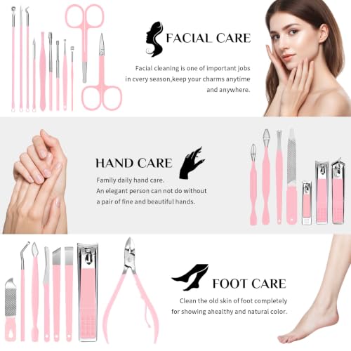 MINKINH 26-Piece Manicure Set for Women, Pink At-Home Nail Care Kit - color: Pink