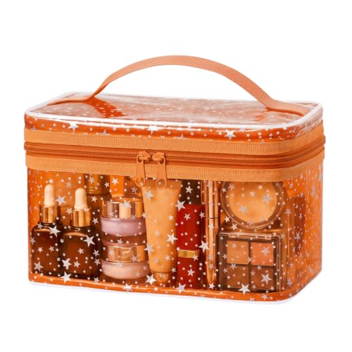 Star Clear Makeup Bag, Waterproof Travel Cosmetic Bag Toiletry bag,Orange - color: Orange