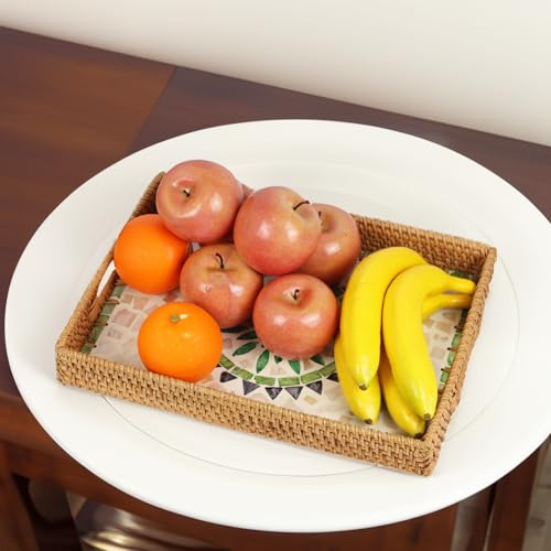 Rectangular Rattan Serving Tray with Mother of Pearl Inlay, Bohemia - color: Bohemia
