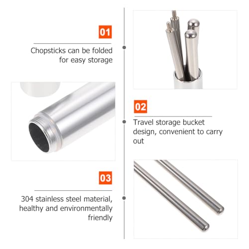 Garneck 1 Set Foldable Chopsticks with Case Travel Portable Stainless Stee Chopsticks Collapsible Silverware Reusable Cutlery for Outdoor Camping Use, Dishwasher Safe