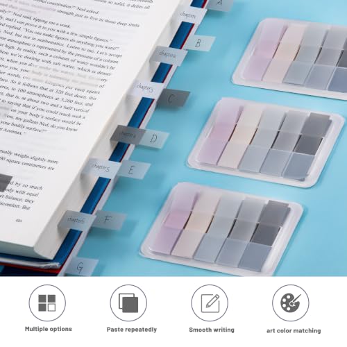 Golcellia Sticky Tabs, Neutral Book Tabs for Notebooks, 300 Pcs - color: Gray, Soft Beige, Taupe, Lilac, and Neutral Colors