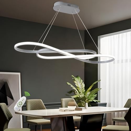 Modern LED Chandelier Dining Room Pendant Light Dimmable Creative Chandelier Remote Control Color/Brightness 3000-6000K Adjustable Hanging Lamp for Bedroom Living Room Kitchen (Silver) - color: Silver, size: 39.37in