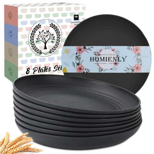 Homienly Dinner Plates Set of 8 Alternative for Plastic Plates Microwave and Dishwasher Safe Wheat Straw Plates for Kitchen Unbreakable Plate Set (Black, 10 inch) - color: Black, size: 10 Inch