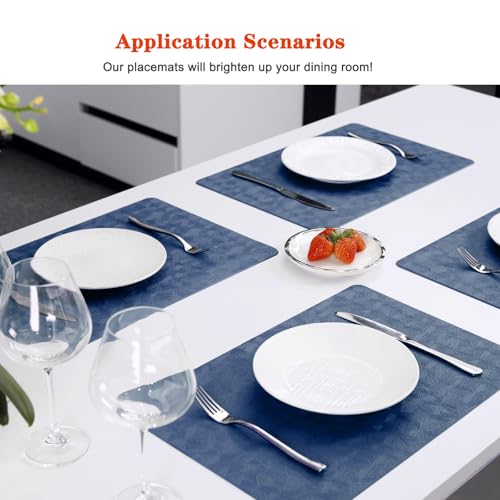 Blue Vinyl Placemats Set of 6 Waterproof Wipeable Table Mats - color: Blue