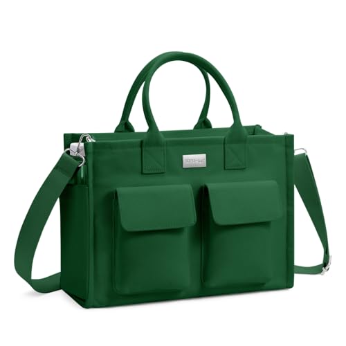 TOPDesign Heavy-Duty Canvas Tote Bag for Women, Adjustable Crossbody/Shoulder Handbag with 9 Pockets, Everything Tote - color: Dark Green, style: Pro+