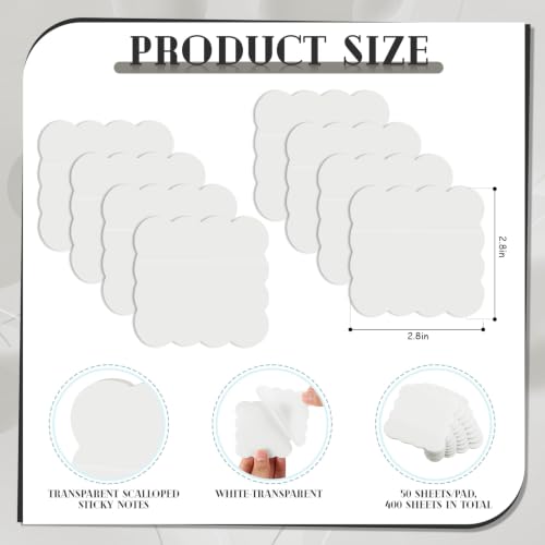 Eaasty 400 Sheets Transparent Sticky Notes 8 Pads Scalloped, Clear White - color: Clear White