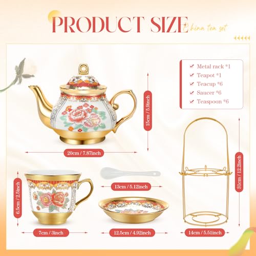 20 Pcs Adult Tea Party Set Porcelain with Metal Holder, Classic - style: Classic