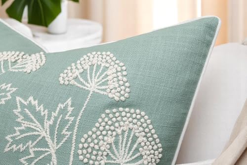 Rudransha Hand Embroidered Wildflower 20x20 Pillow Cover, Light Teal - color: Blooming-light Teal, size: 20" x 20" (Pack of 1)