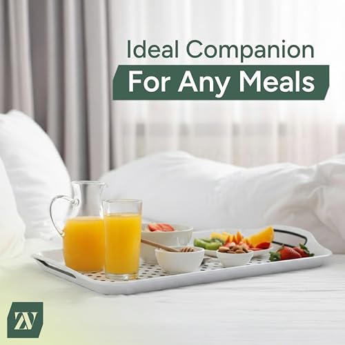 Zuvo Anti-Slip Food Serving Tray with Handles (Set of 2) – BPA-Free Plastic, Lightweight & Durable – Non-Slip Couch Trays for Eating & Drinks (White) - color: White