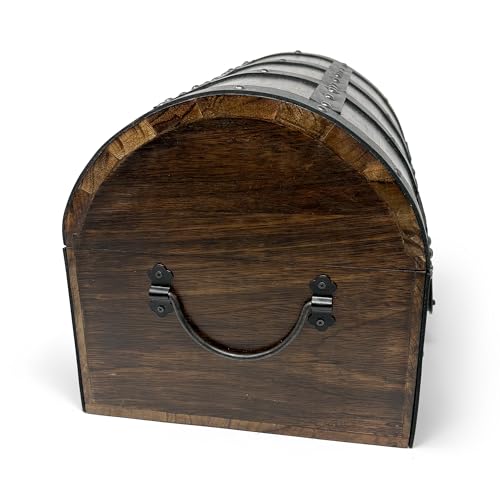 Nautical Cove Handmade Wooden Treasure Chest Storage Box – Deluxe Design with Real Leather Accents, Working Iron Lock & Skeleton Keys, Decorative Keepsake Chest (Large - 12 × 9 × 9") - size: Large - 12 × 9 × 9 in