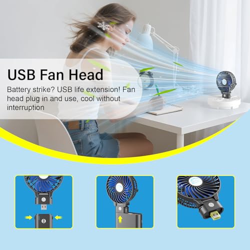 HandFan 10400mAh Portable Handheld Fan, 40Hrs Long-Lasted Hand Fan Rechargeable, Mini Personal Fans Foldable, Heavy Duty Battery Fans for Travel Beach Concerts Cruise Makeup(Blue Blade) - color: Blue Blade