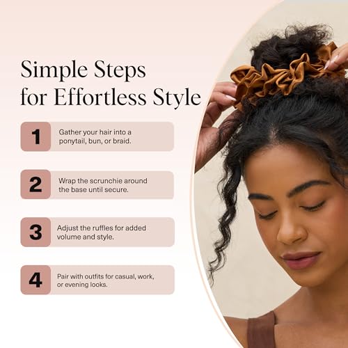 Kitsch Ruffle Satin Scrunchies For Women - Gentle Hair Tie - Camel, 1pc - color: Camel