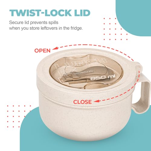 MATICAN Microwave Soup Bowl with Lid, Soup Mug with Lid, Microwave Containers for Ramen Noodles, Soup, Beverages, 28.74 Ounces, Eggshell White, Includes Spork - color: Eggshell White