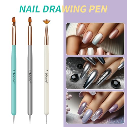 Artdone Nail Dotting Tools Double-ended Nail Art Brushes Kit Nail Art Gel Polish Liner Brushes Design Pen For Nail Drawing And Nail Paint Brushes Small Detail Brushes - color: Colorfully kit