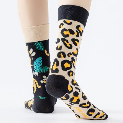 2 Pairs Cartoon Animal Crew Socks Fun Cotton Mid Calf Socks for Women - color: Leopard